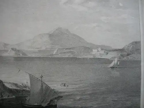 Golf von Baje Baiae Baia Neapel Lithografie Lebschee nach Rottmann 1832 Italia