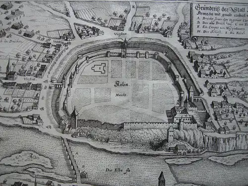 Kolin Böhmen Tschechien Grundriss-Plan Kupferstich Merian 1650 Cesky