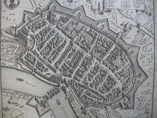 Lauingen Bayerisch Schwaben Vogelschau-Ansicht Kupferstich Merian 1644