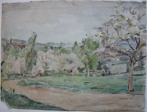 Fritz Rentsch (1867-1946) Dorflandschaften 2 Orig Aquarelle 1934 signiert