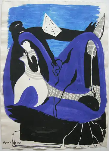 Ina Barfuss (1949) Figürliche Komposition Aquarell 1995 signiert