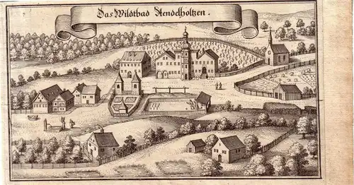Adelholzen "Das Wildtbad Stendelholtzen" Orig. Kupferstich Merian 1650 Bayern