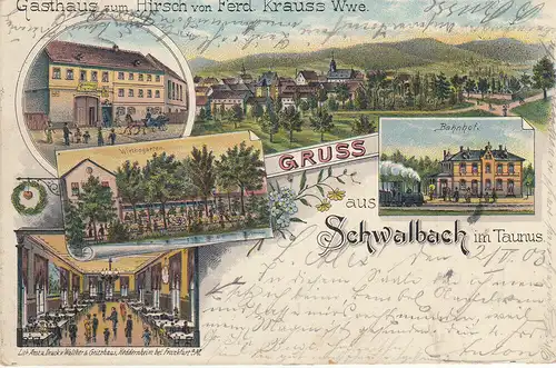 Ak Bad Schwalbach Hessen Taunus Gasthaus Wirtsgarten Litho gel 1903