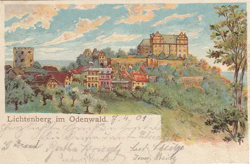Ak Lichtenberg Odenwald Fischbachtal Darmstadt-Dieburg Litho Hessen gel 1901