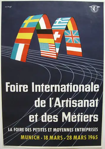 Plakat Foire internationale Artisanat Metier München 1965 Entwurf W. Preiß