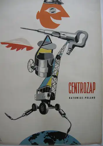 Plakat Bergbaumaschinen Katowice Centrozap Polen Entwurf Jerzy Moskal um 1960