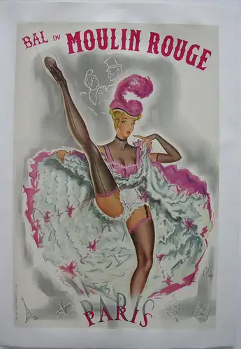 Plakat Moulin Rouge Paris Can Can Tänzerin Offset 1957 Entwurf O. Kley
