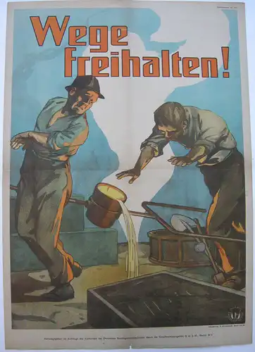 Plakat Unfallverhütung Wege frei halten Offset um 1930