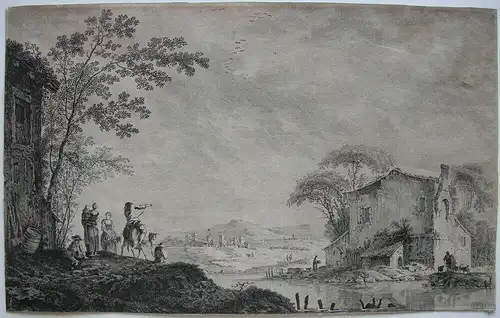 Ferdinand Landerer (1730/46-1796) Italienische Landschaft Orig Kupferstich 1780