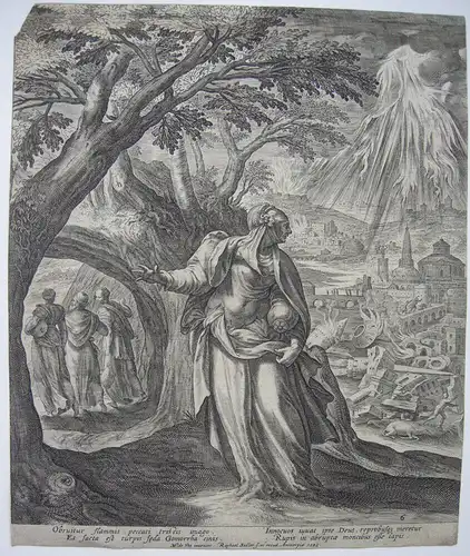 Raphael I Sadeler (1560-1632) Zerstörung Sodom Lot's Frau Kupferstich 1583