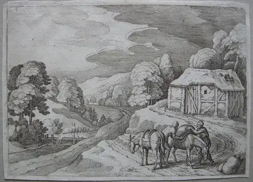 Matthaeus I Merian (1593-1650) Landschaft mit Packeseln Radierung 1630