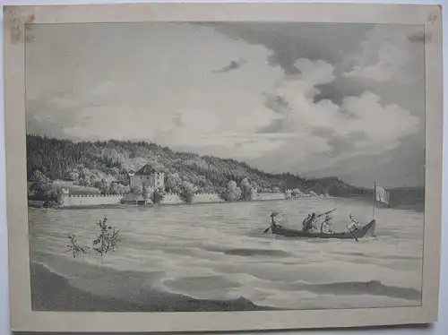 C. A. Lebschee (1800-1877) Possenhofen Orig Lithografie 1830 Starnberger See
