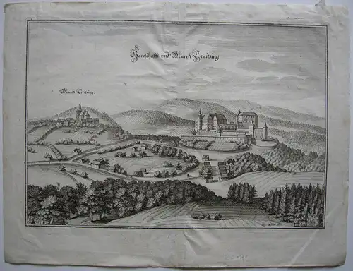 Bad Kreuzen Perg Mühlviertel Oberösterreich Gesamtansicht Radierung 1650 Merian