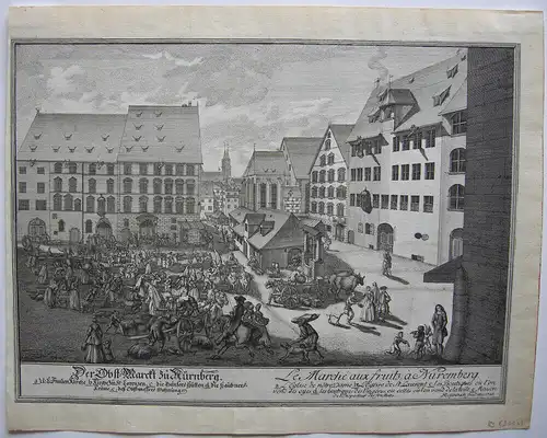 J A Delsenbach Obstmarkt Nürnberg Orig Kupferstich 1755 Mittelfranken