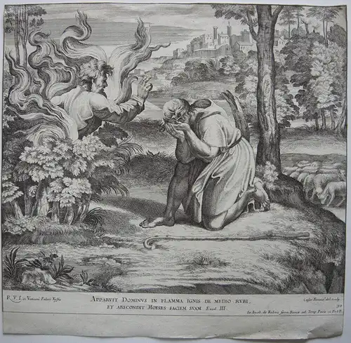 Nicolas Chaperon (1612-1656) Moses vor brennendem Dornbusch Radierung 1649