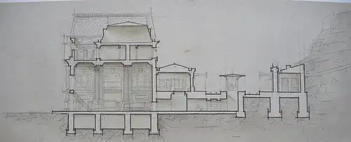 Entwurf Bahnhof Frankreich Fassade Querschnitt Aquarell 1880 France