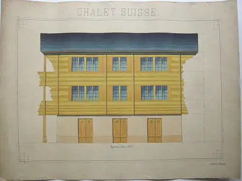 Entwurf Chalet Suisse 1880 Tusche/Aquarell Akademie-Zeichnung französisch