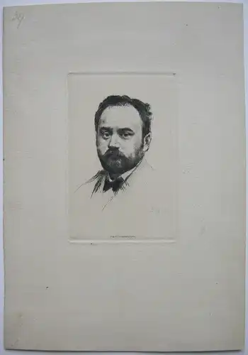 Emile Zola (1850-1902) französischer Schiftsteller Orig Radierung um 1880