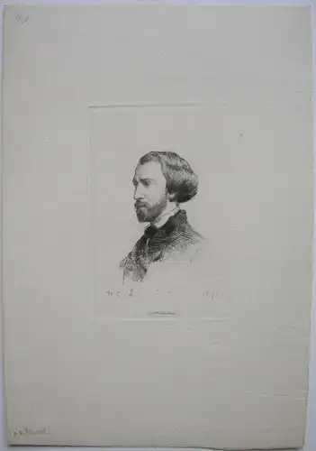 Alfred de Musset (1810-1887) französischer Schiftsteller Orig Radierung 1878