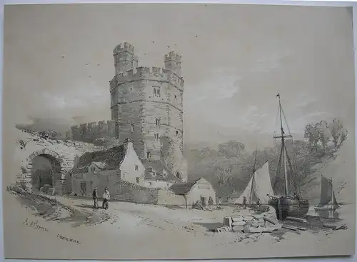 Nathaniel E. Green (1833-1899) Caernarfon Castle Wales Britain Lithografie