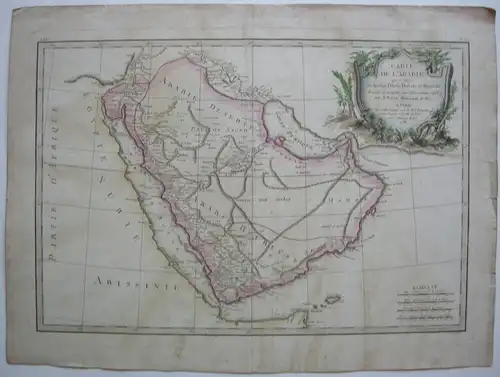 Arabien Arabische Halbinsel kolor Orig. Kupferstichkarte Bonne 1785