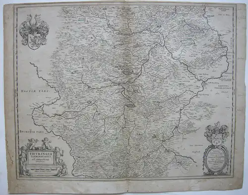 Thüringen Orig Kupferstichkarte Adolario Erich bei Bleau Amsterdam 1642