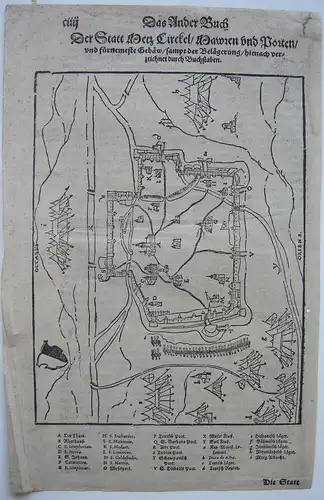 Metz Grundrissplan Orig Holzschnitt Sebastian Münster 1580 France