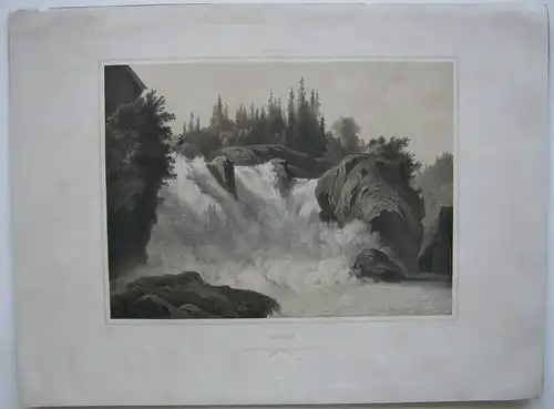 Traunfall Orig. Lithografie Leopold Rottmann nach G. Pezolt um 1860 Österreich