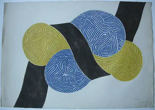 In sich verwickelt Orig Farbradierung Prägedruck signiert Perez französisch 1971