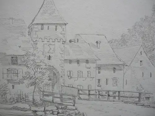 Waldenburg Schweiz Basel-Landschaft 2 Bleistiftzeichnungen 1829 Ruine