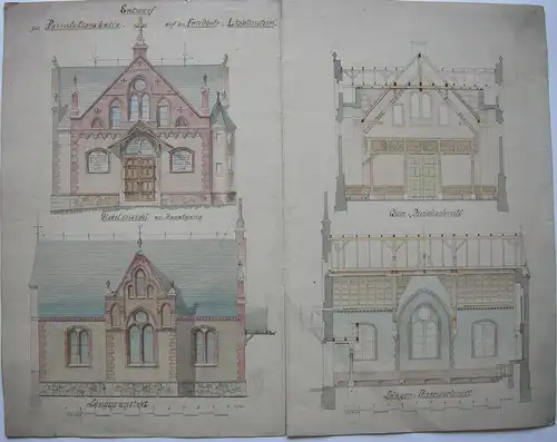 Parentationshalle Lichtenstein Entwurf G. Reichenbach 1885 Aquarell Sachsen