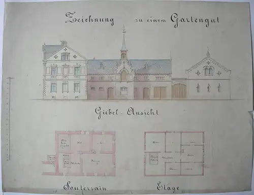 Entwürfe Gartengut Callenberg Gustav Reichenbach 1885 Aquarell Sachsen 4 Blatt