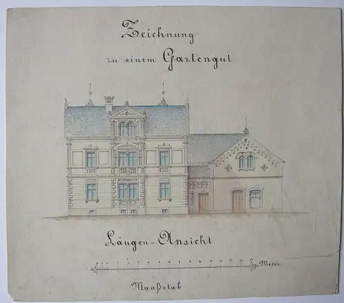 Entwürfe Gartengut Callenberg Gustav Reichenbach 1885 Aquarell Sachsen 4 Blatt