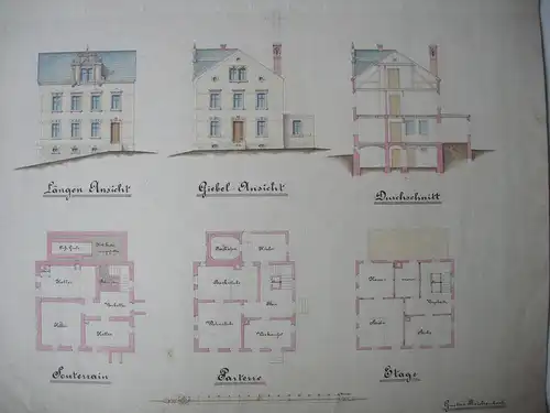 Callenberg Entwurf Wohnhaus Gustav Reichenbach 1885 Aquarell Sachsen