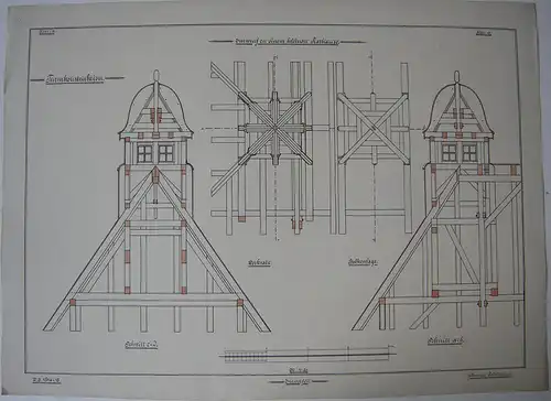 Entwurf Turmkonstruktion Johannes Reichenbach 1914 Aquarell Akademie-Zeichnung