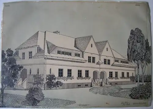 Perspektive Wohnhaus Johannes Reichenbach 1919 Aquarell Akademie-Zeichnung