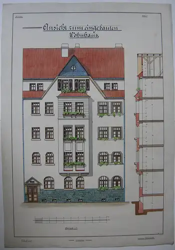 Entwurf Wohnhaus Johannes Reichenbach 1919 Aquarell Akademie-Zeichnung