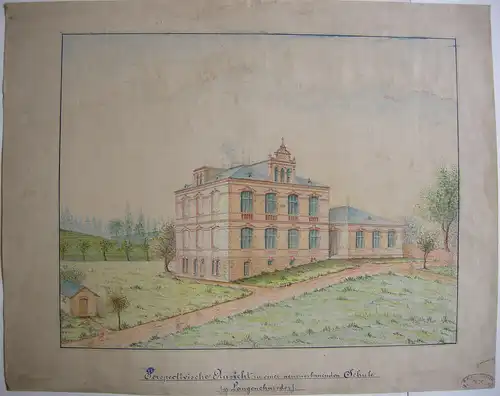 Langenchursdorf Callenberg Entwurf Schulgebäude C. F. Reichenbach 1880 Aquarell