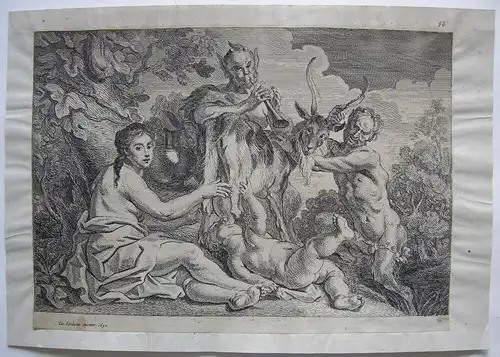 Jacob Jordaens (1593-1678)  Jupiter von Ziege Amalthea gesäugt Radierung 1652