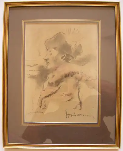 Hugo von Habermann (1849-1959) Portrait einer Dame Kohlezeichning sign gerahmt
