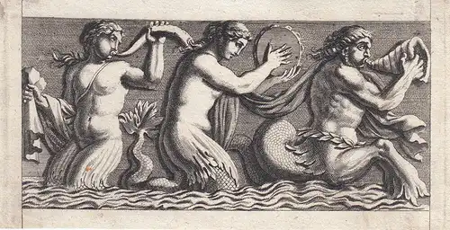 Musizierende Meerjungfrauen Wassermänner Mermaid Mermin 2 Kupferstiche 18. Jh