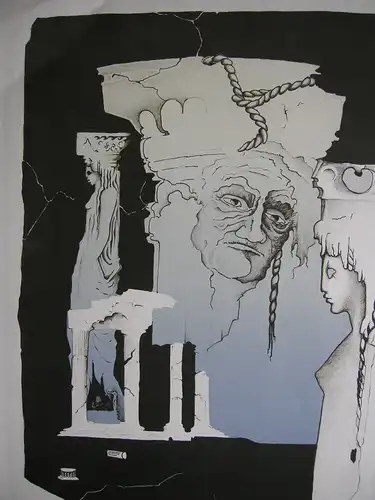 Karyatiden  Säulenfiguren Lithografie 1979 signiert Probedruck