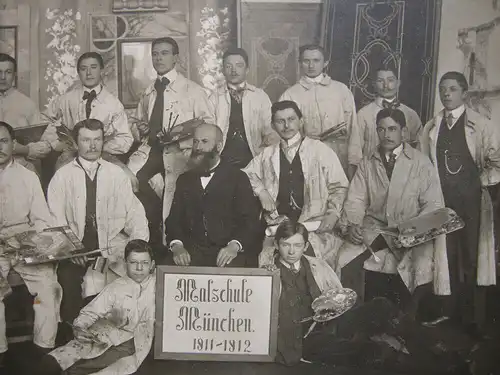 Malschule München 1911/1912 Schüler mit Palette Atelier Jos. Werner München