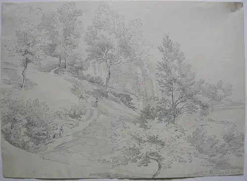 Landschaft bei Herrnalb Baden Württemberg Beleistiftzeichnung 1870 Schwäb. Alb