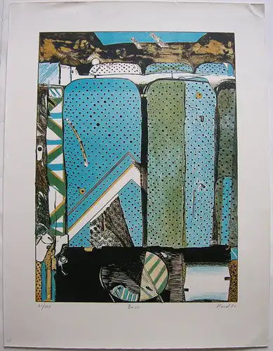 "Basis" Abstrakte Komposition Orig Farblithografie 1970 unleserl. signiert