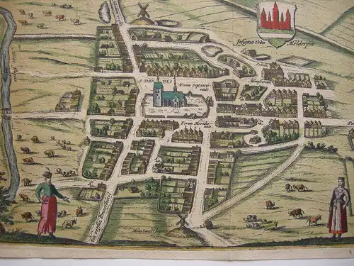 Meldorf Dithmarschen Holstein altkolorierter Kupferstich Braun Hogenberg 1575