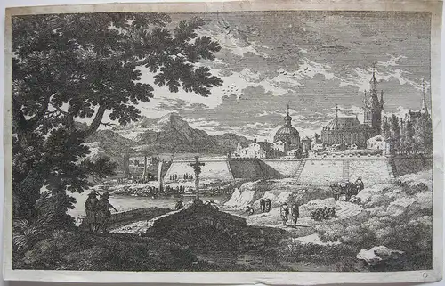 Gabriel Perelle (1603-1677) Französische Stadt Kathedrale Orig Kupferstich 1660