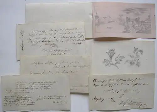 Stammbuch Liber Amicorum Augsburg Kassette 26 Einträge 6 Zeichnungen 1834-1847