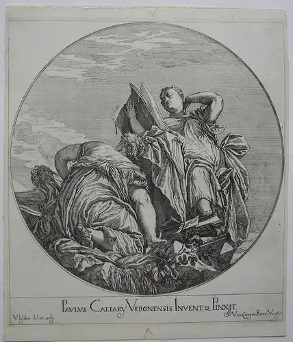 Valentin Lefebre (1642-1680) Allegorie Wissenschaft Orig Radierung um 1675