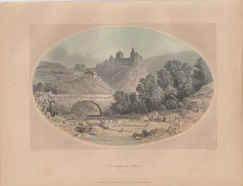 Zenoberg bei Meran Südtirol Alto Adige kolor Orig Stahlstich W. French 1850